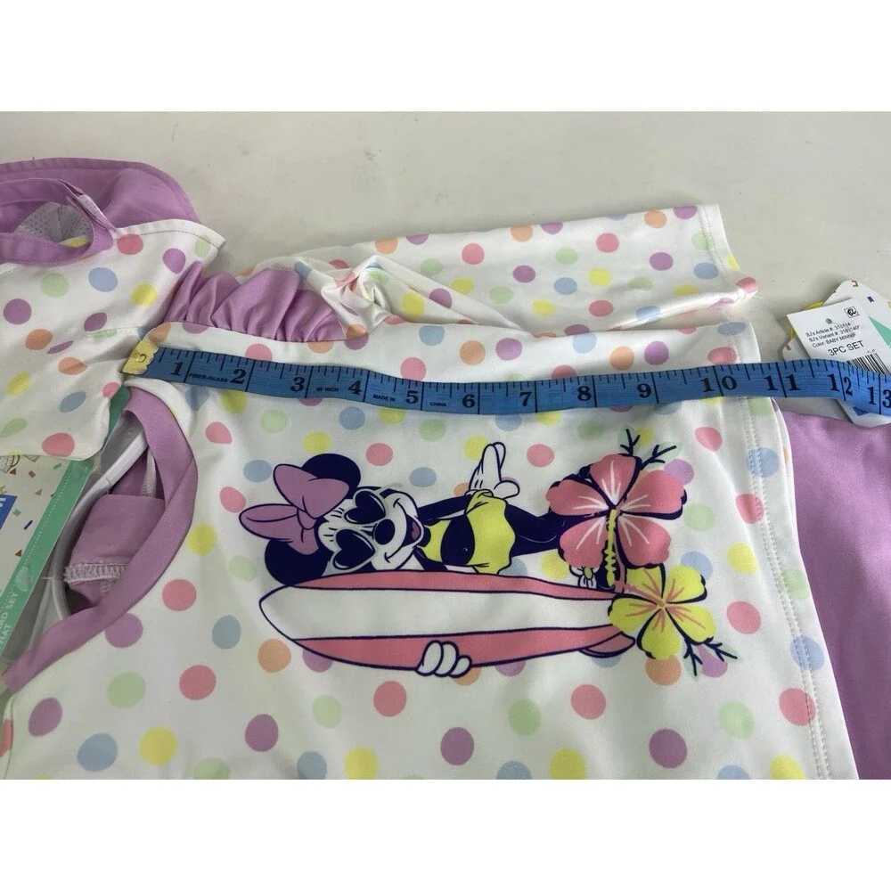 Disney Minnie Mouse 3 Piece Rash Guard Top Bottoms Swim Set Swimwear 18 Months